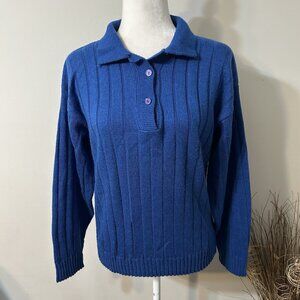 Vtg Stevemor Women Polo Knit Sweater Blue Long Sleeve Buttons Collard Sz M ?!